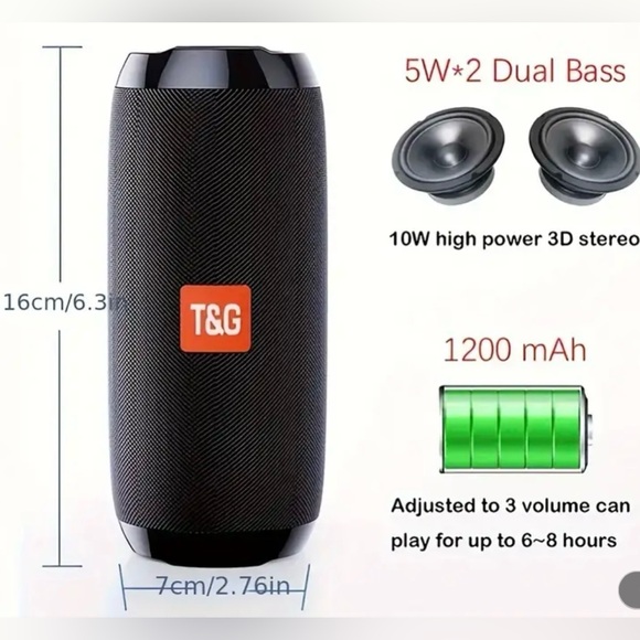 Portable Wireless Bluetooth Speaker, Black — T&G - Picture 4 of 16